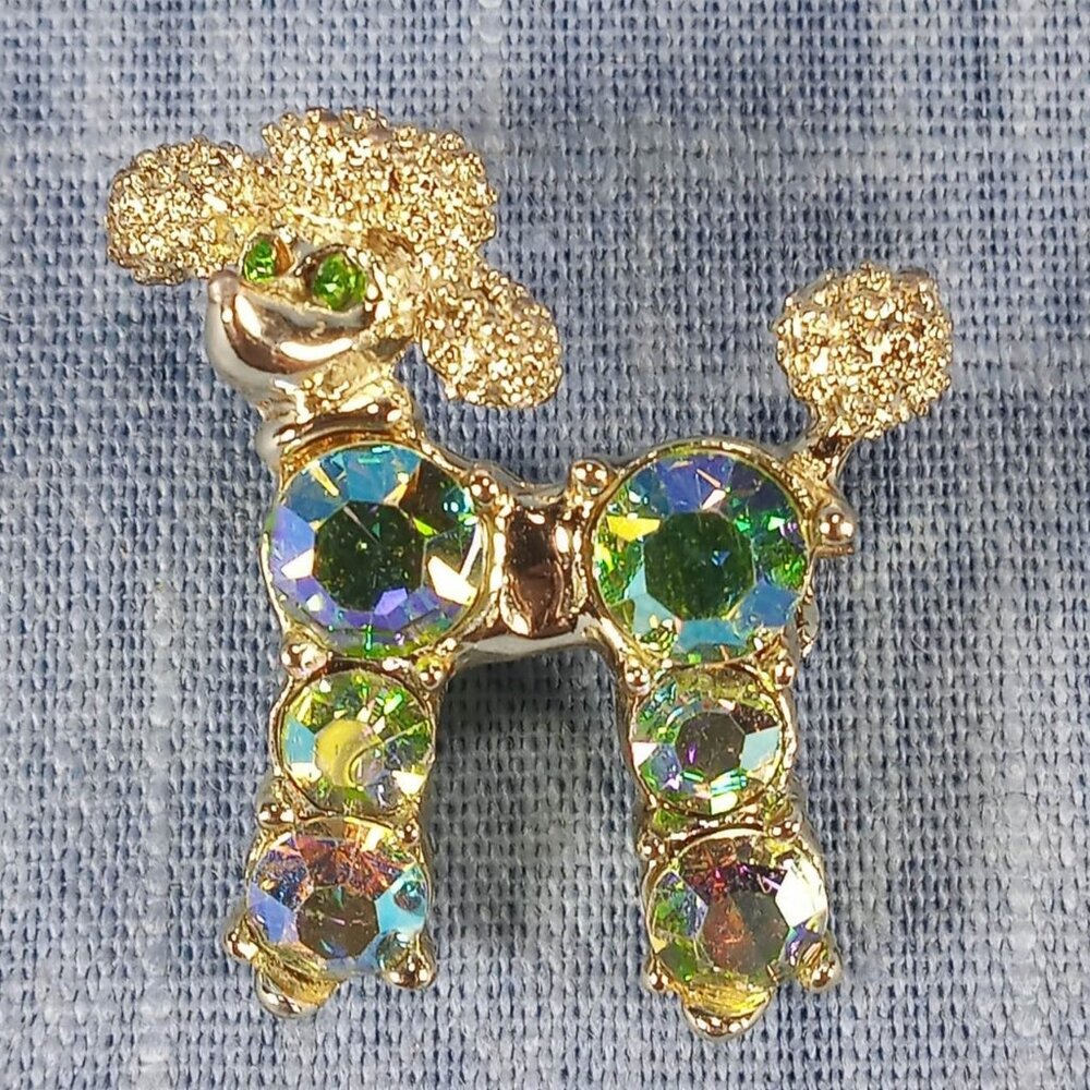 1960s Vintage Poodle Pin with Aurora Borealis Rhinestones